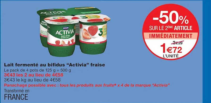 Lait fermenté au bifidus “Activia” fraise