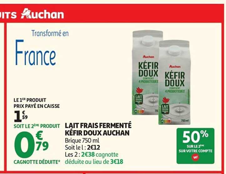 LAIT FRAIS FERMENTÉ KÉFIR DOUX AUCHAN