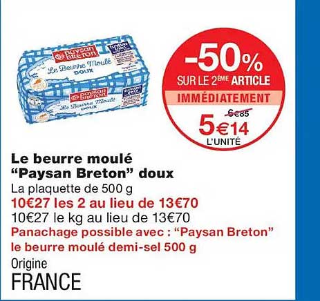 Le beurre moulé “Paysan Breton” doux