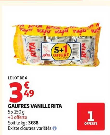 LE LOT DE 6 3€49 GAUFRES VANILLE RITA 5 x 150 g +1 offerte