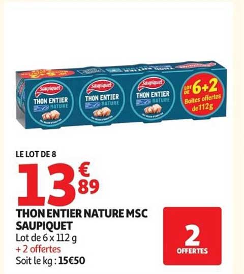 LE LOT DE 8 THON ENTIER NATURE MSC SAUPIQUET