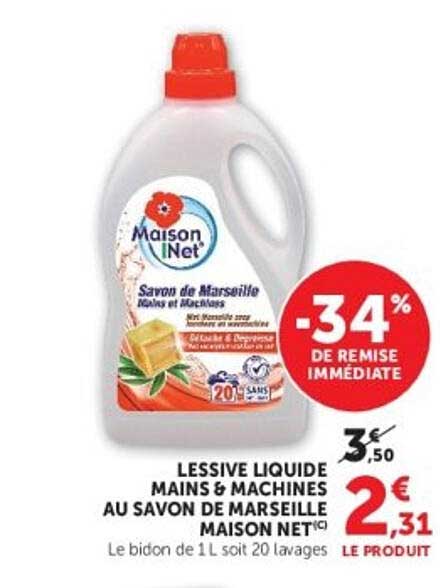 LESSIVE LIQUIDE MAINS & MACHINES AU SAVON DE MARSEILLE MAISON NET