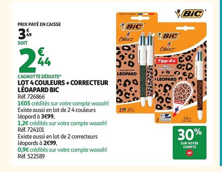 LOT 4 COULEURS + CORRECTEUR LÉOPARD BIC