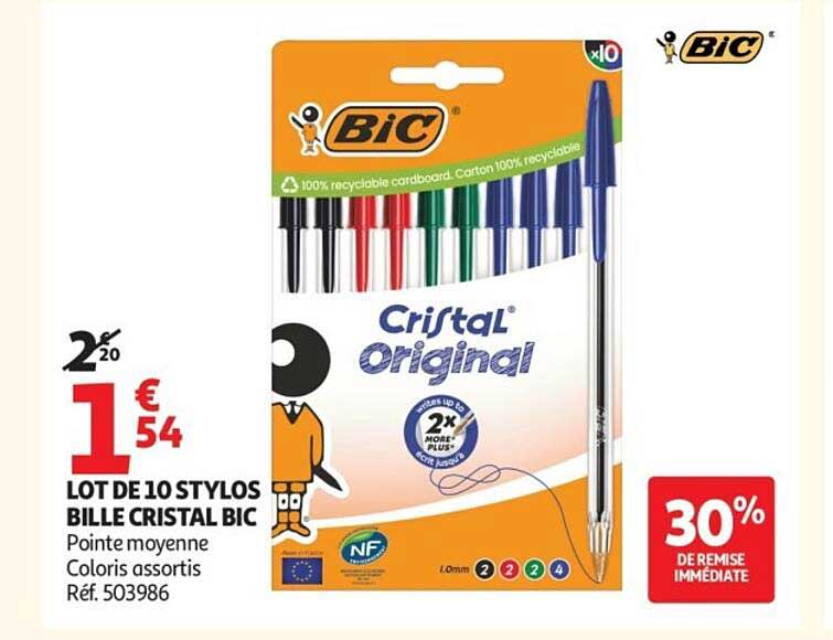 LOT DE 10 STYLOS BILLE CRISTAL BIC