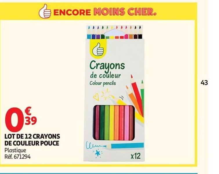 LOT DE 12 CRAYONS DE COULEUR POUCE