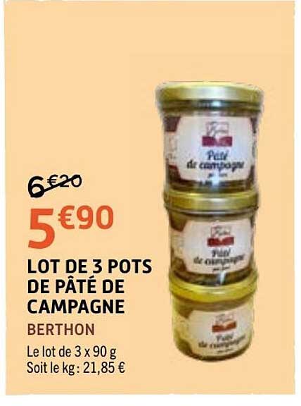 LOT DE 3 POTS DE PÂTÉ DE CAMPAGNE BERTHON