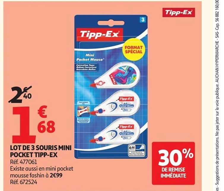 LOT DE 3 SOURIS MINI POCKET TIPP-EX