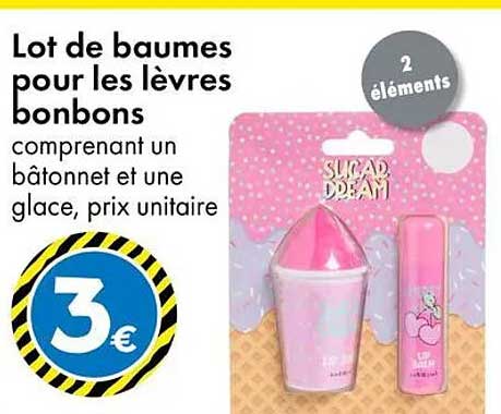 Lot de baumes pour les lèvres bonbons comprenant un bâtonnet et une glace, prix unitaire