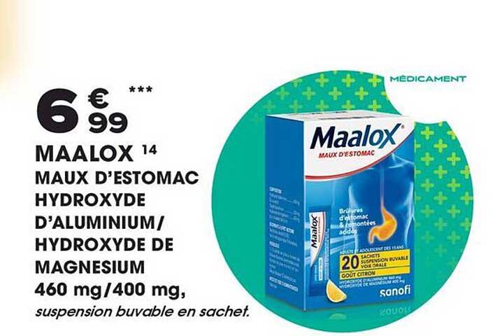MAALOX 14 MAUX D’ESTOMAC HYDROXYDE D’ALUMINIUM/ HYDROXYDE DE MAGNESIUM 460 mg/400 mg, suspension buvable en sachet.