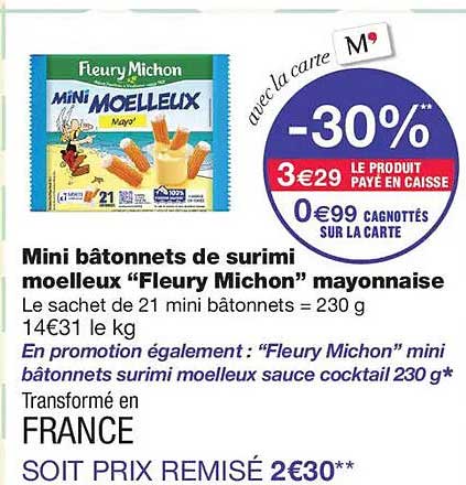 Mini bâtonnets de surimi moelleux “Fleury Michon” mayonnaise