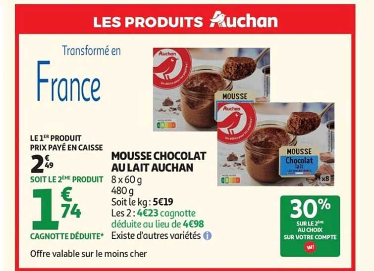 MOUSSE CHOCOLAT AU LAIT AUCHAN