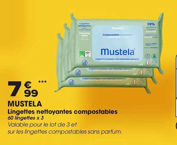 MUSTELA Lingettes nettoyantes compostables