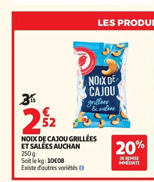 NOIX DE CAJOU GRILLÉES ET SALÉES AUCHAN