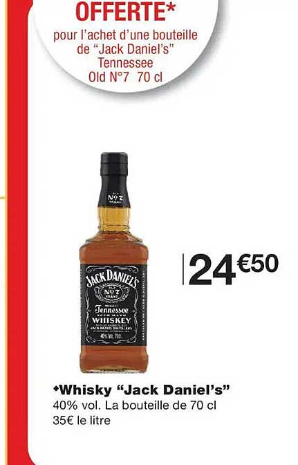 OFFERTÉ* pour l’achat d’une bouteille de “Jack Daniel’s” Tennessee Old N°7 70 cl
