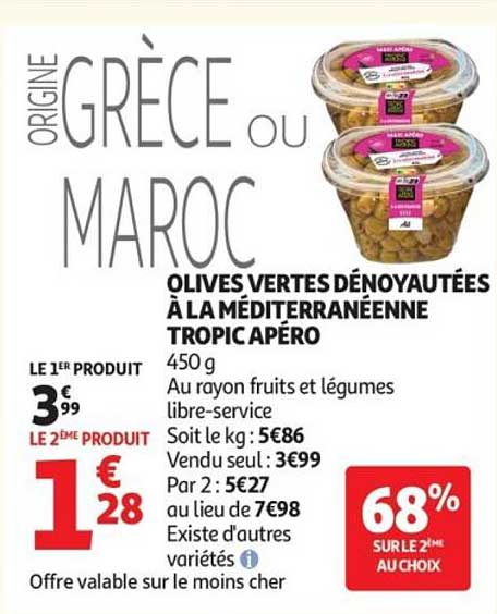 OLIVES VERTES DÉNOYAUTÉES À LA MÉDITERRANÉENNE TROPIC APÉRO