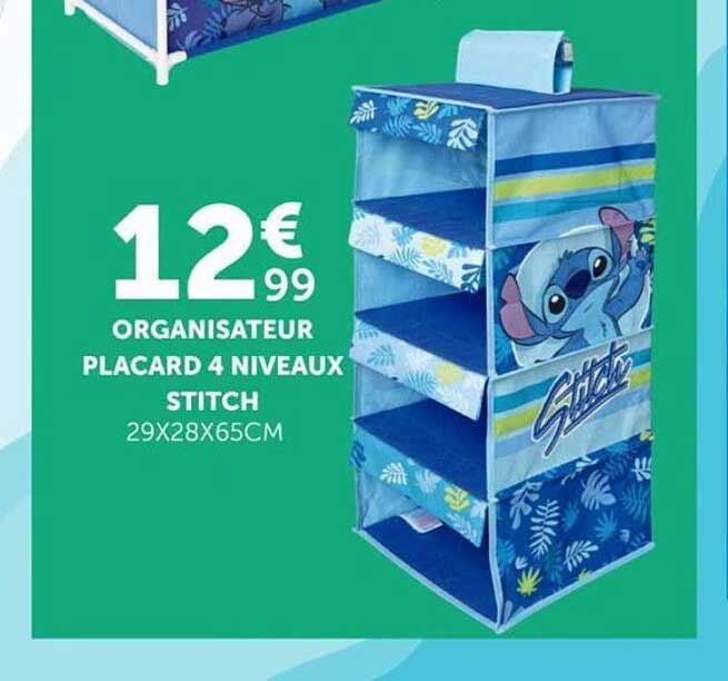 ORGANISATEUR PLACARD 4 NIVEAUX STITCH 29X28X65CM