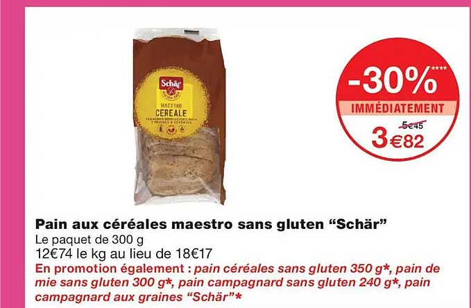 Pain aux céréales maestro sans gluten “Schär”