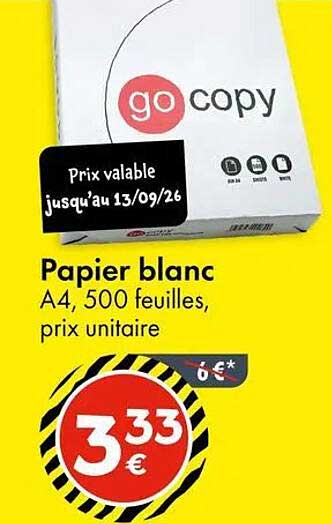 Papier blanc A4, 500 feuilles, prix unitaire