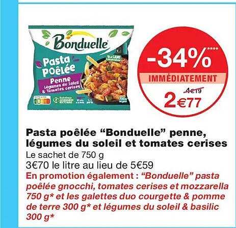 Pasta poêlée “Bonduelle” penne, légumes du soleil et tomates cerises