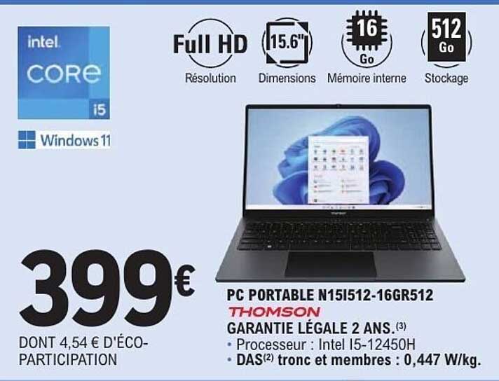 PC PORTABLE N151512-16GR512 THOMSON