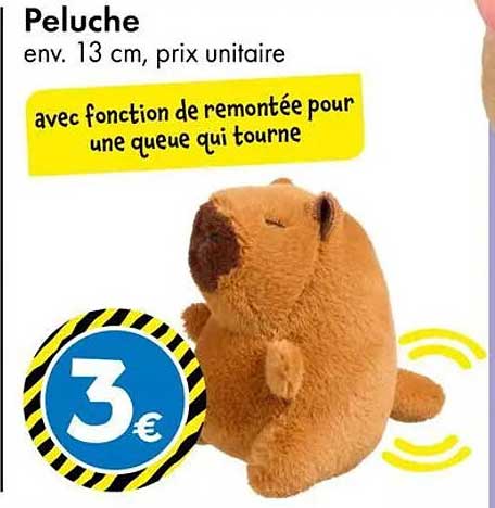 Peluche env. 13 cm, prix unitaire avec fonction de remontée pour une queue qui tourne
