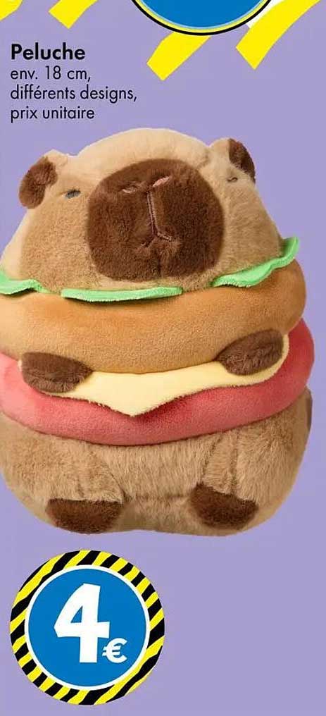 Peluche env. 18 cm, différents designs, prix unitaire