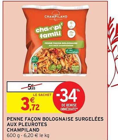 PENNE FAÇON BOLOGNAISE SURGELÉES AUX PLEUROTES CHAMPILAND