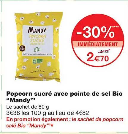 Popcorn sucré avec pointe de sel Bio “Mandy”