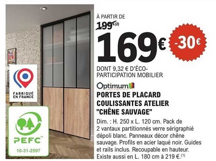 PORTES DE PLACARD COULISSANTES ATELIER "CHENE SAUVAGE"