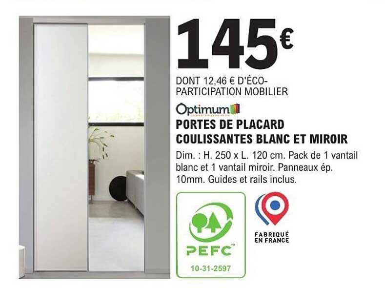 PORTES DE PLACARD COULISSANTES BLANC ET MIROIR