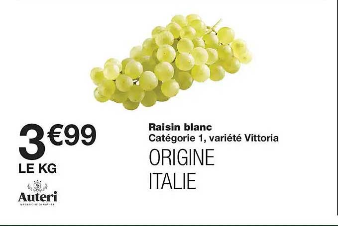 Raisin blanc Catégorie 1, variété Vittoria ORIGINE ITALIE