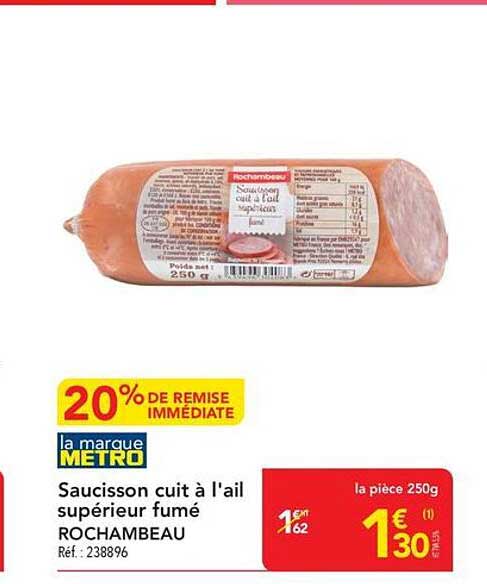 Saucisson cuit à l'ail supérieur fumé ROCHMBEAU