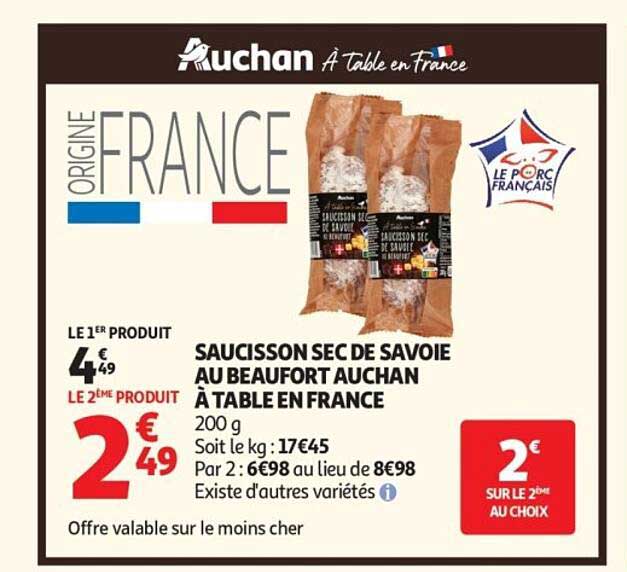 SAUCISSON SEC DE SAVOIE AU BEAUFORT AUCHAN À TABLE EN FRANCE