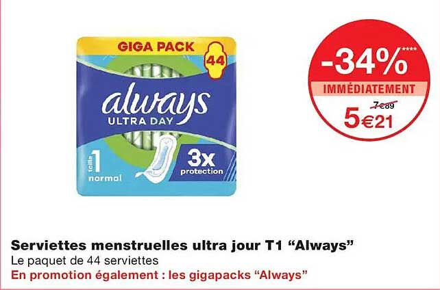 Serviettes menstruelles ultra jour T1 “Always”