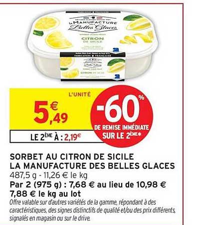 SORBET AU CITRON DE SICILE LA MANUFACTURE DES BELLES GLACES