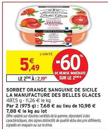 SORBET ORANGE SANGUINE DE SICILE LA MANUFACTURE DES BELLES GLACES