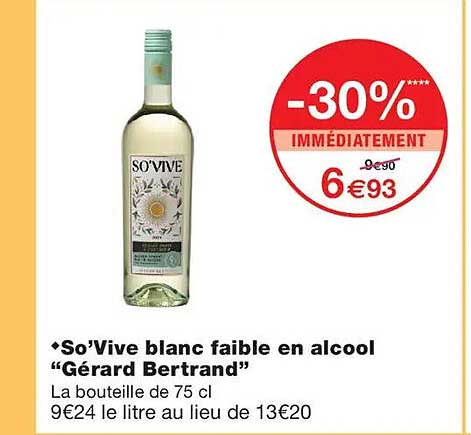 So’Vive blanc faible en alcool “Gérard Bertrand”