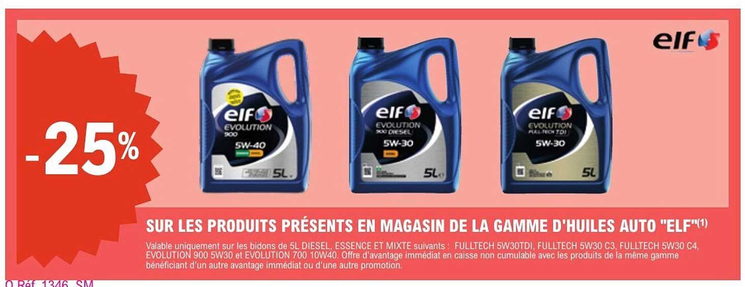 SUR LES PRODUITS PRÉSENTS EN MAGASIN DE LA GAMME D'HUILES AUTO "ELF"