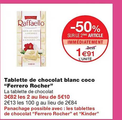 Tablette de chocolat blanc coco “Ferrero Rocher”