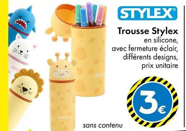 Trousse Stylex en silicone, avec fermeture éclair, différents designs, prix unitaire