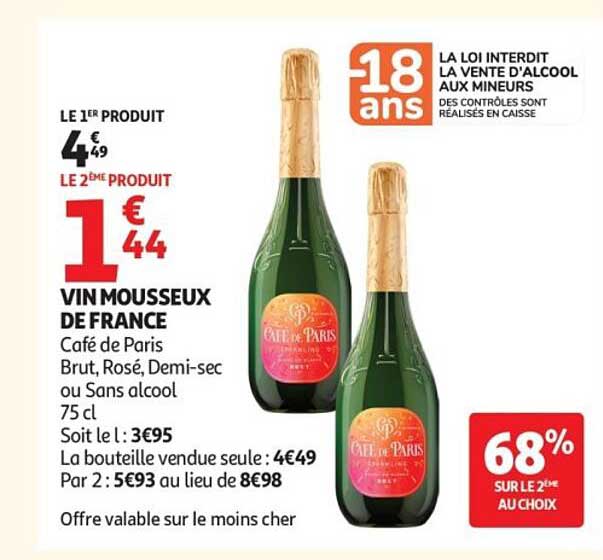 VIN MOUSSEUX DE FRANCE Café de Paris Brut, Rosé, Demi-sec ou Sans alcool 75 cl
