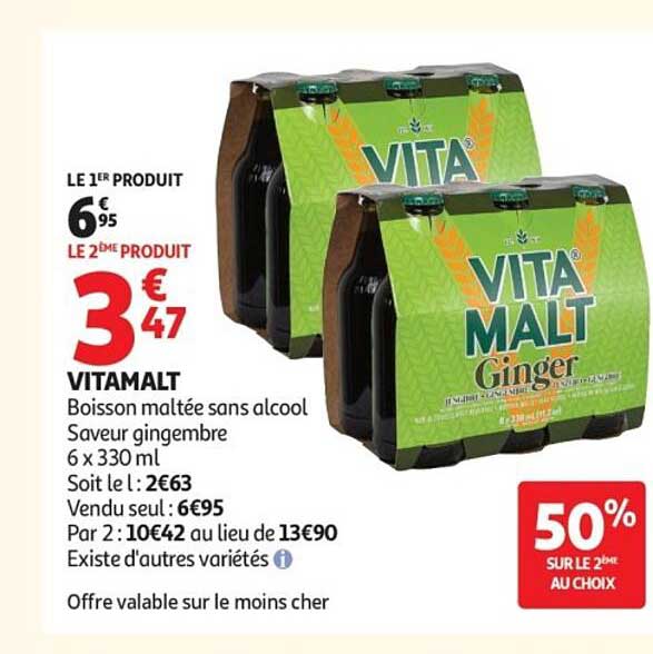 VITAMALT Boisson maltée sans alcool Saveur gingembre 6 x 330 ml