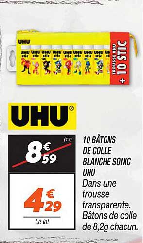 10 BÂTONS DE COLLE BLANCHE SONIC UHU