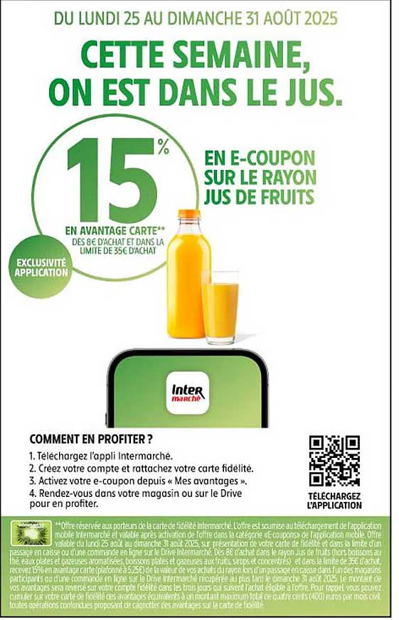 15% EN E-COUPON SUR LE RAYON JUS DE FRUITS