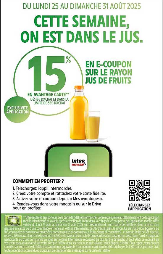 15% EN E-COUPON SUR LE RAYON JUS DE FRUITS