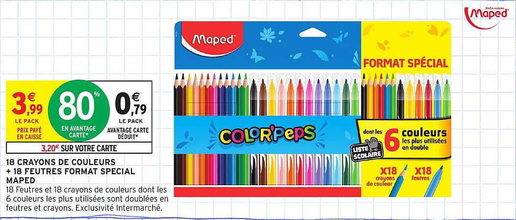 18 CRAYONS DE COULEURS + 18 FEUTRES FORMAT SPÉCIAL MAPED
