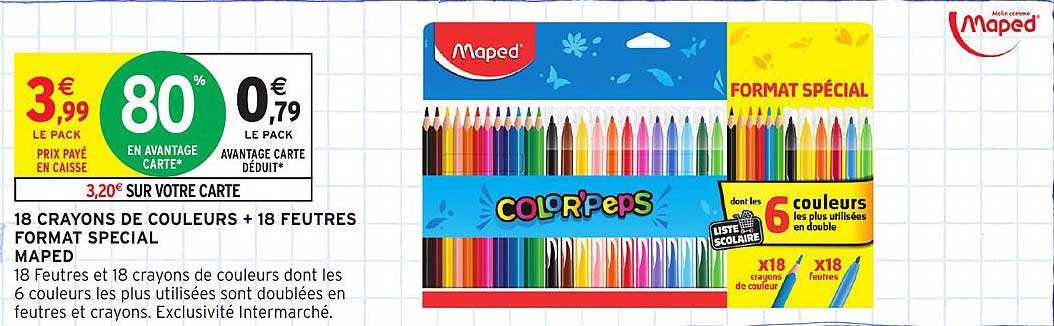 18 CRAYONS DE COULEURS + 18 FEUTRES FORMAT SPECIAL MAPED