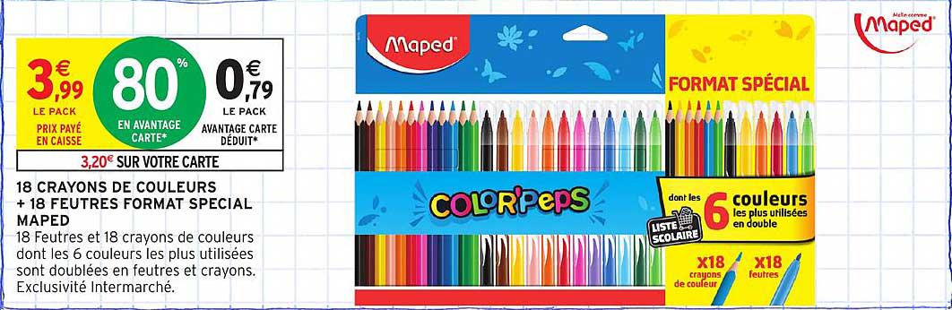 18 CRAYONS DE COULEURS + 18 FEUTRES FORMAT SPECIAL MAPED
