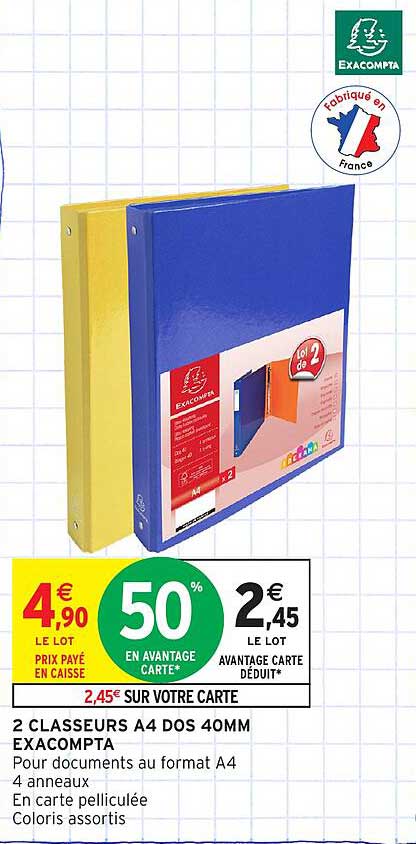 2 CLASSEURS A4 DOS 40MM EXACOMPTA