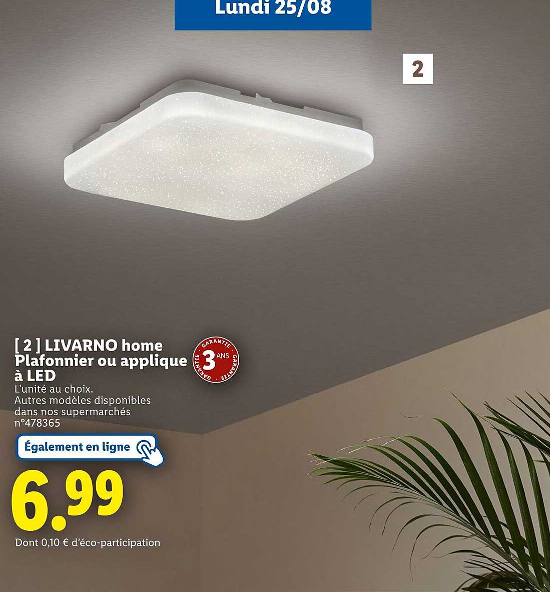 [ 2 ] LIVARNO home Plafonnier ou applique à LED